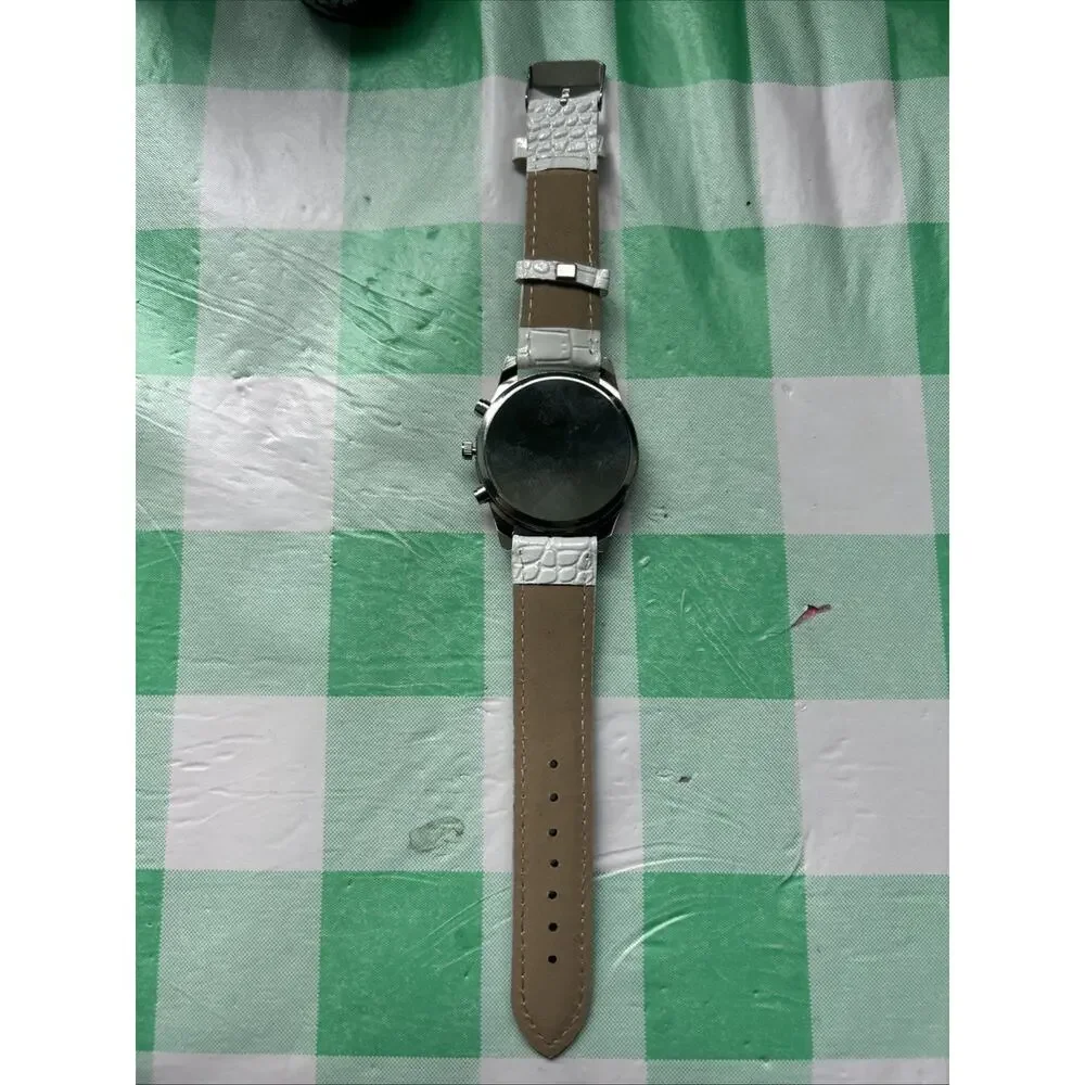 Dgjud Dark Silver Tone White Band Quartz Watch